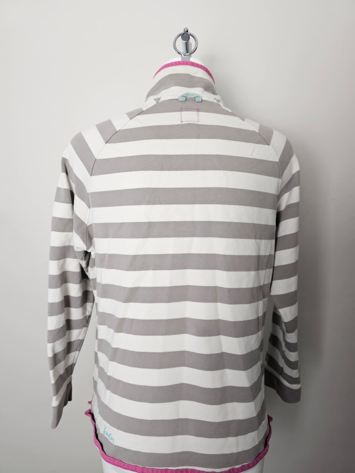 Joules Women's Pullover Button Neck Hand Pocket Striped Sweatshirt Jumper  UK 14