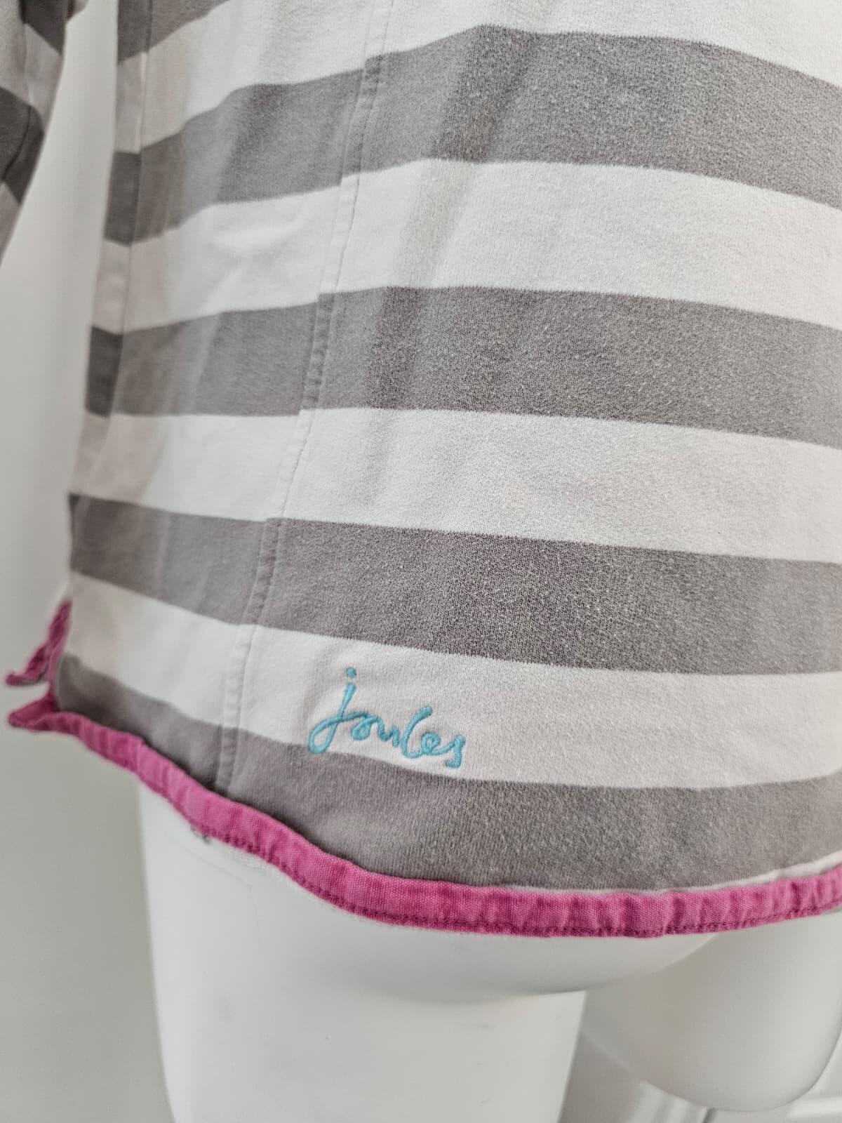Joules Women's Pullover Button Neck Hand Pocket Striped Sweatshirt Jumper  UK 14