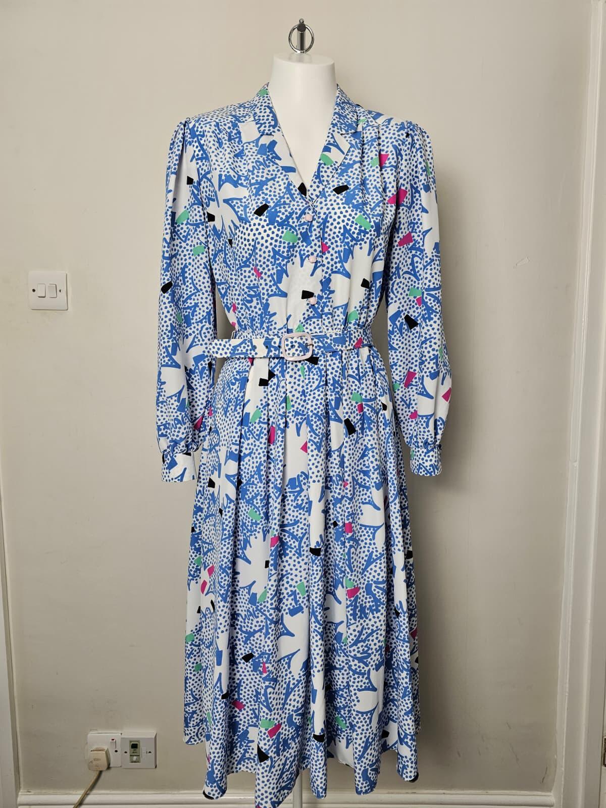 Richard Roberts Collection Vintage Women's 80's Belted Shirt Dress - UK 14