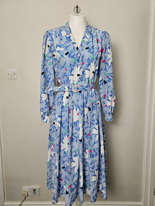 Richard Roberts Collection Vintage Women's 80's Belted Shirt Dress - UK 14