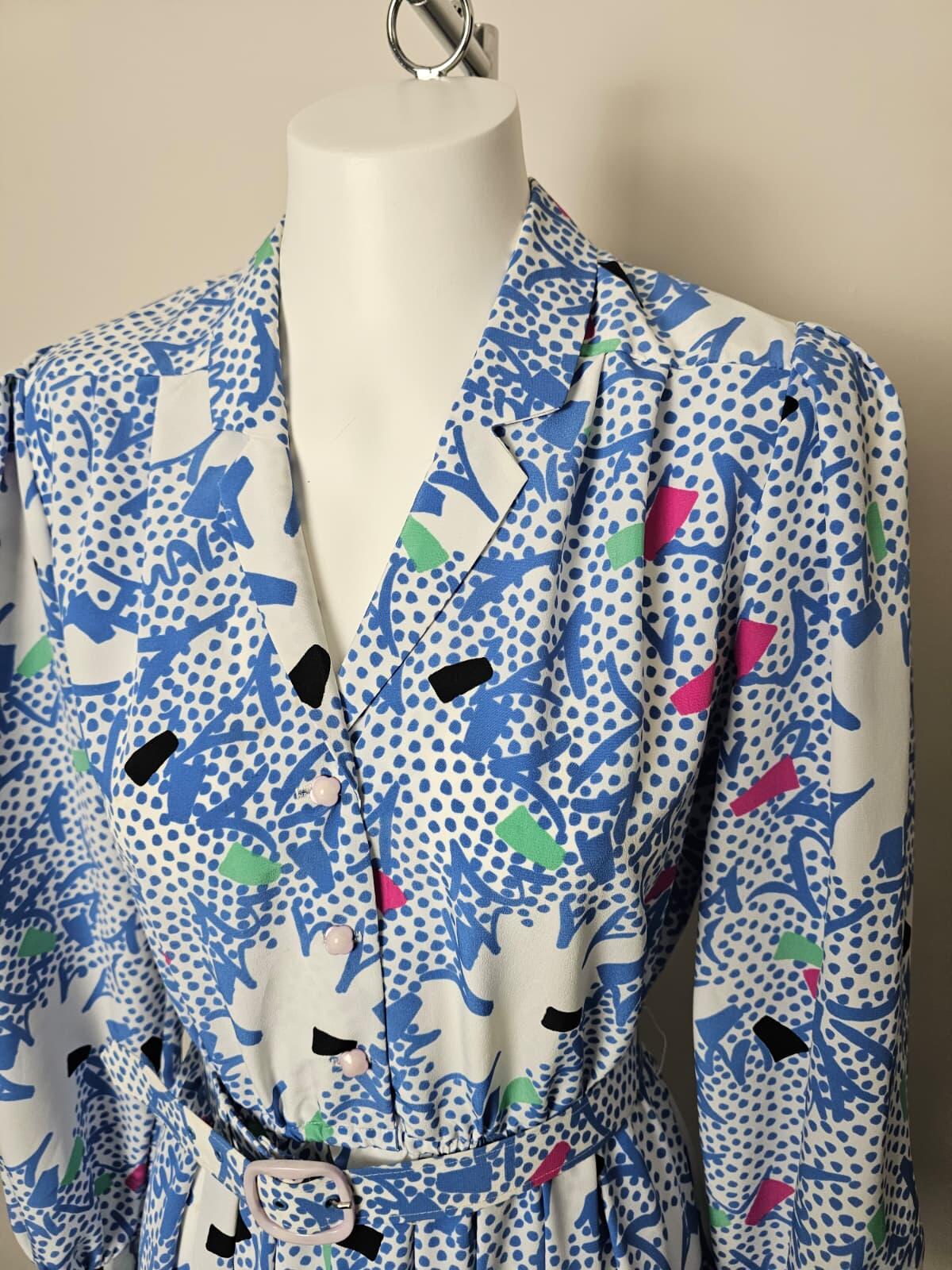 Richard Roberts Collection Vintage Women's 80's Belted Shirt Dress - UK 14