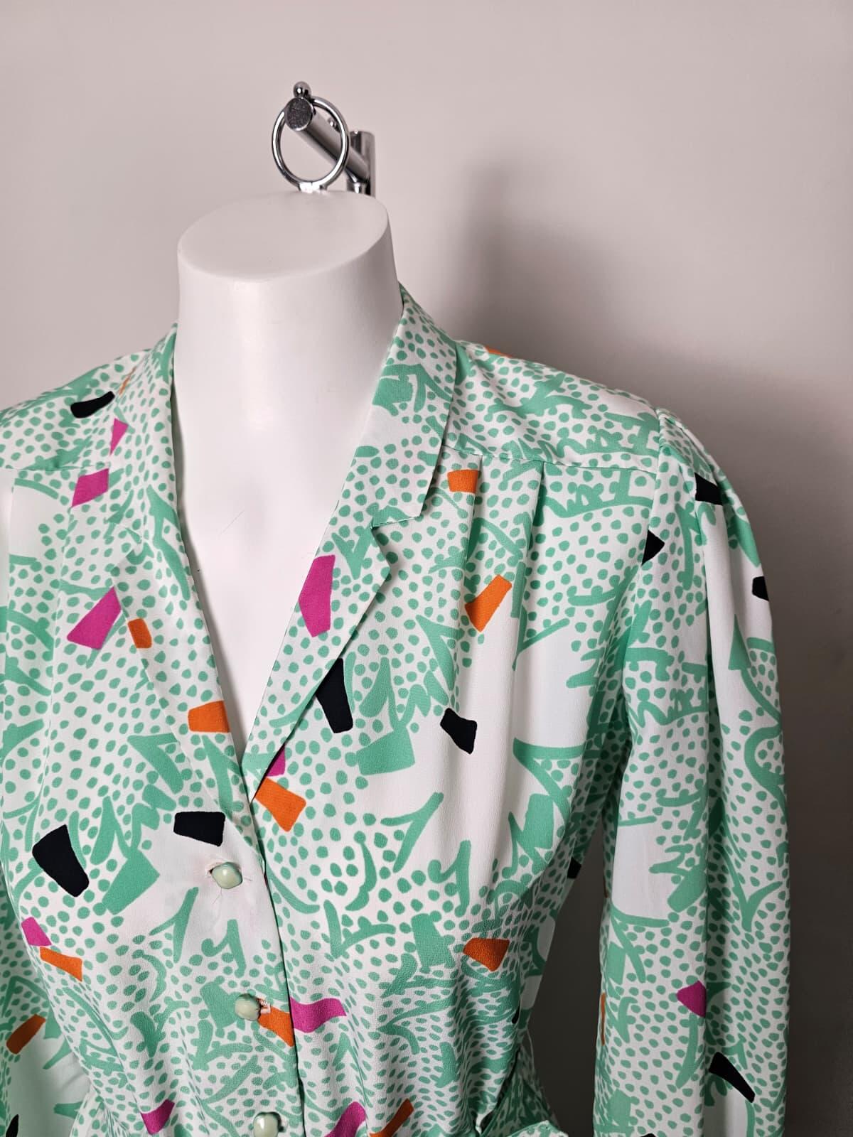 Richard Roberts Collection Vintage Women's 80's Belted Shirt Dress - UK 14 Green