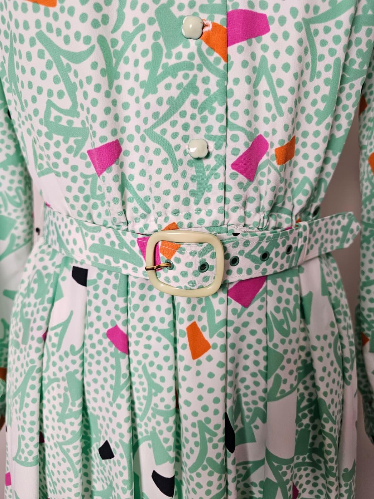 Richard Roberts Collection Vintage Women's 80's Belted Shirt Dress - UK 14 Green