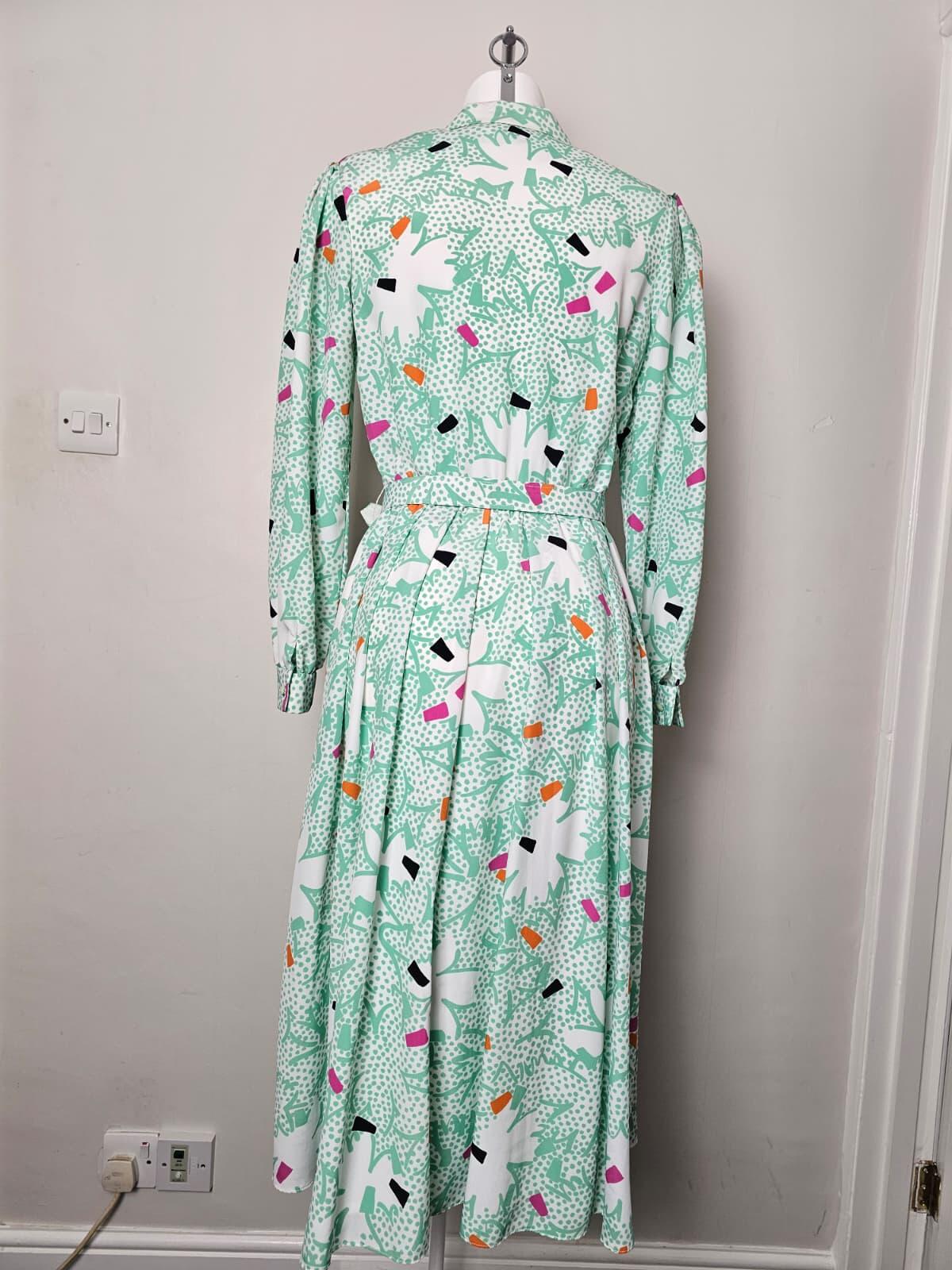 Richard Roberts Collection Vintage Women's 80's Belted Shirt Dress - UK 14 Green