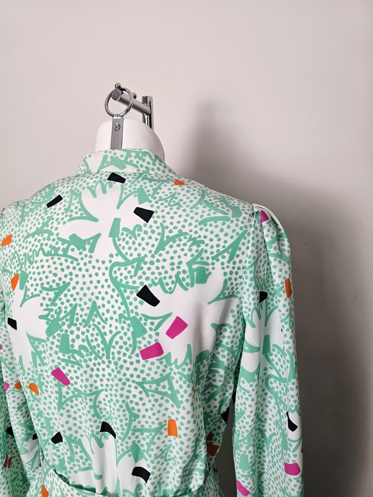 Richard Roberts Collection Vintage Women's 80's Belted Shirt Dress - UK 14 Green