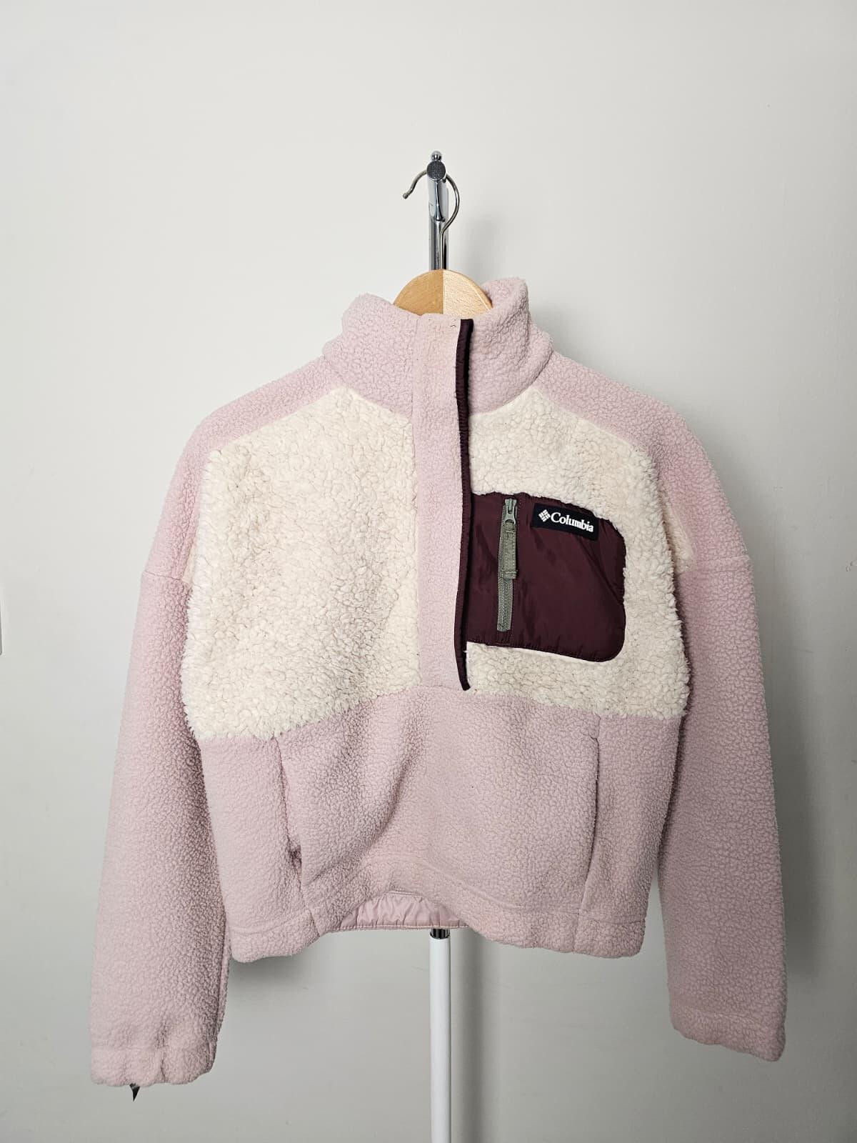 Columbia Womens Cropped Pullover Sherpa Snap Button Fleece Jumper XS/Extra Small