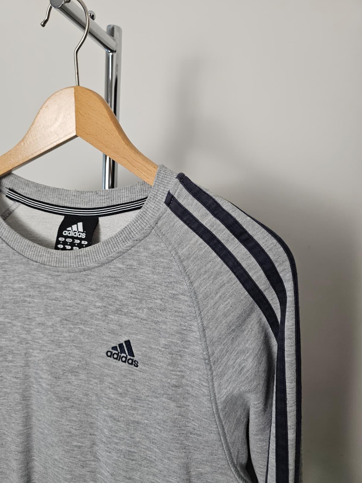 Adidas Men's Three Striped Pullover Jumper/Sweatshirt - S/Small - Grey/Black