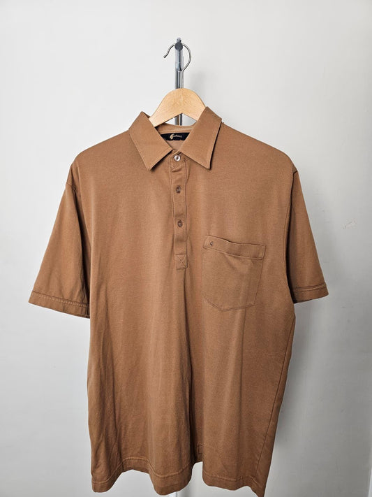 Gabicci Men's Vintage Retro 80's/90's Pocket Polo Shirt - L/Large Warm Brown/Tan