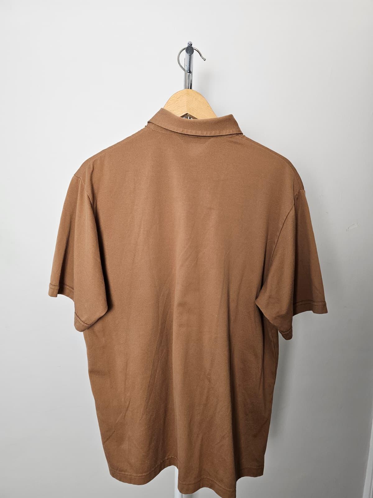 Gabicci Men's Vintage Retro 80's/90's Pocket Polo Shirt - L/Large Warm Brown/Tan