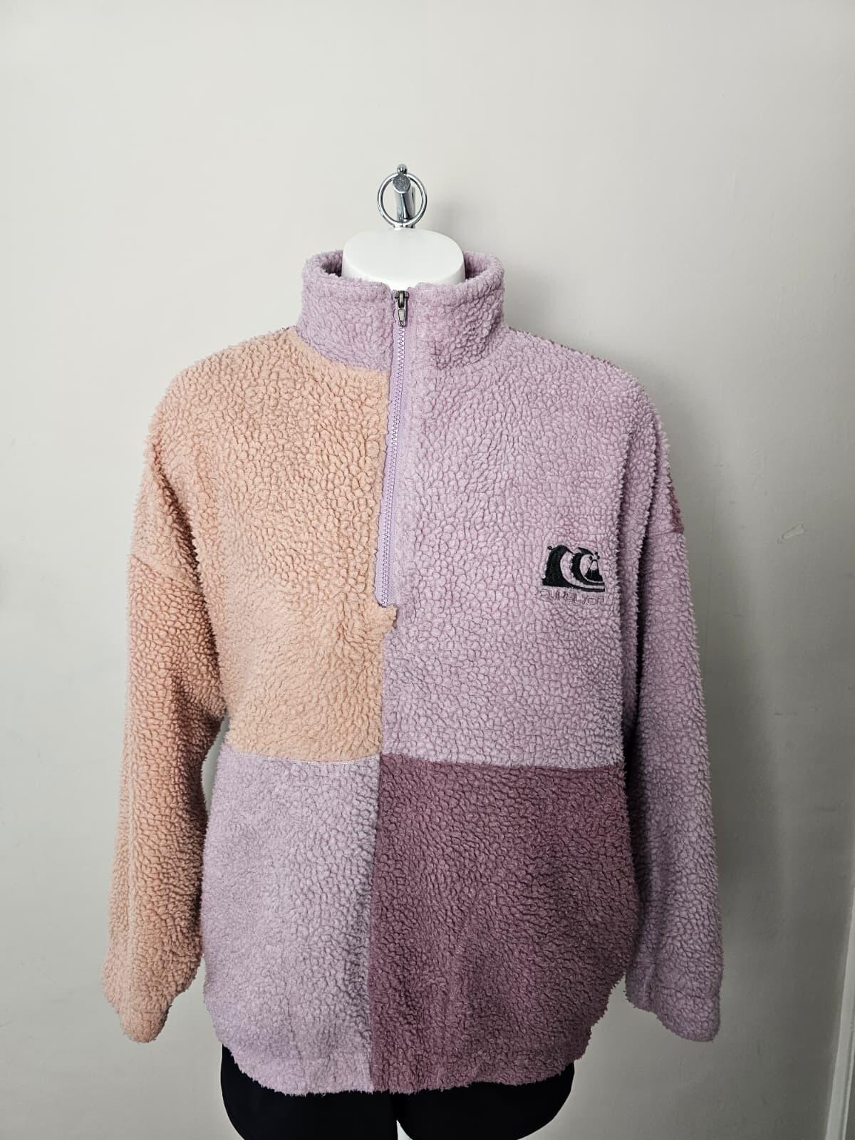 Quiksilver Women's Four Panel Multicolour Borg Style Fleece Jumper - L/Large