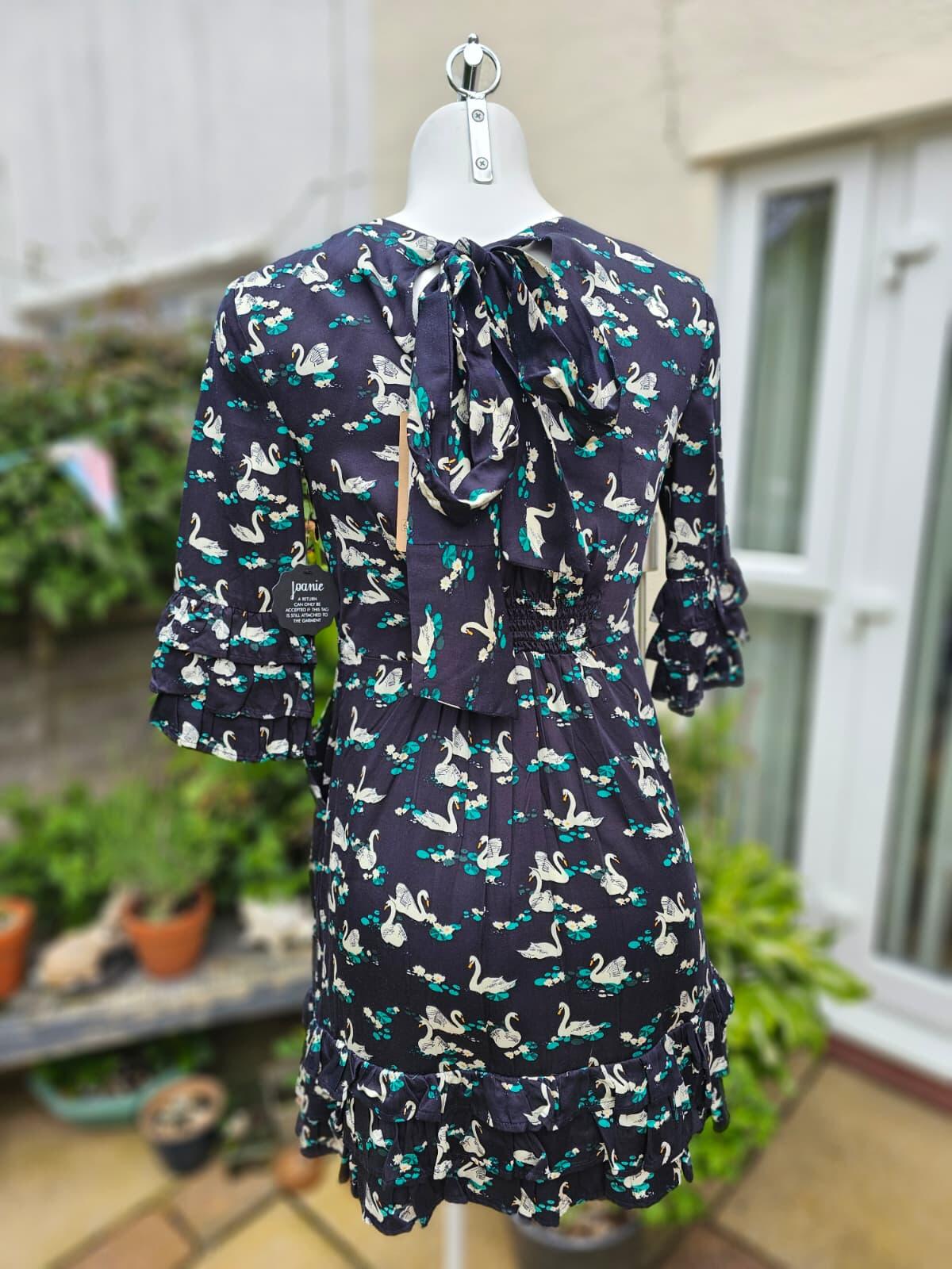 Joanie Womens Caroline Swan Lake Print Ruffle Mini Casual Spring Dress - UK 8