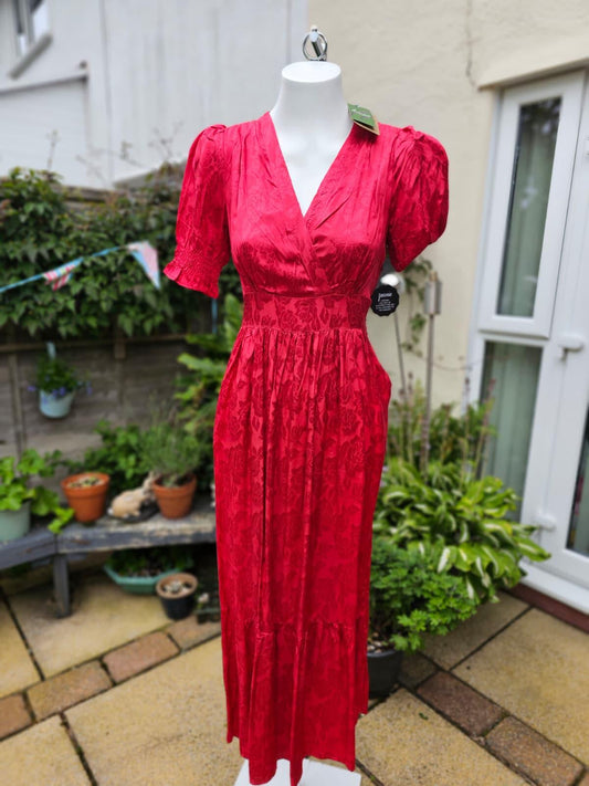 Joanie Alberto Floral Damask Midaxi Midi/Maxi Wrap Style Dress - UK 8 - Red