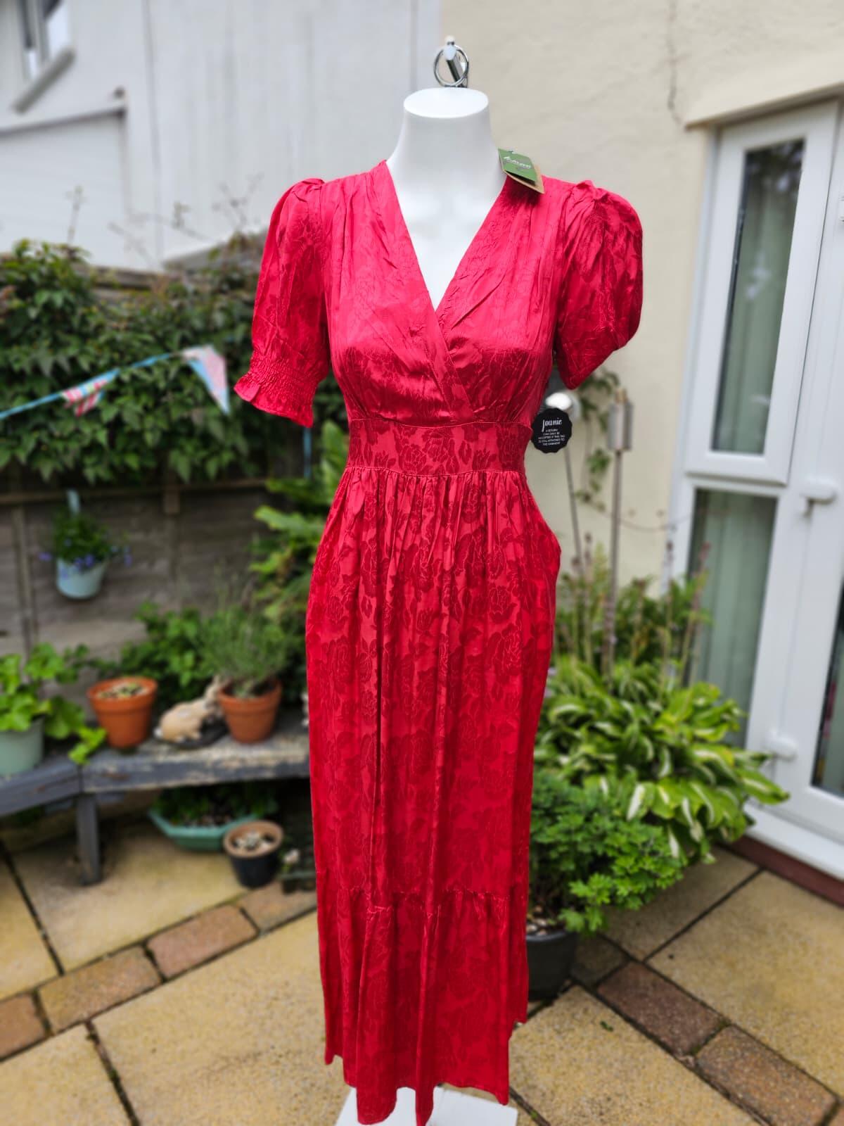 Joanie Alberto Floral Damask Midaxi Midi/Maxi Wrap Style Dress - UK 10 - Red