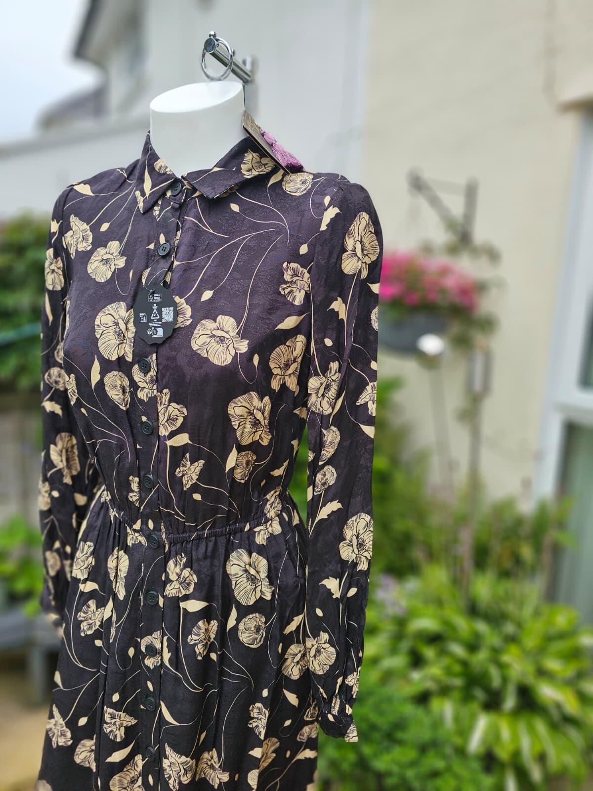 Christina Hendricks X Joanie - Orange Blossom Poppy Print Midi Shirt Dress UK 10