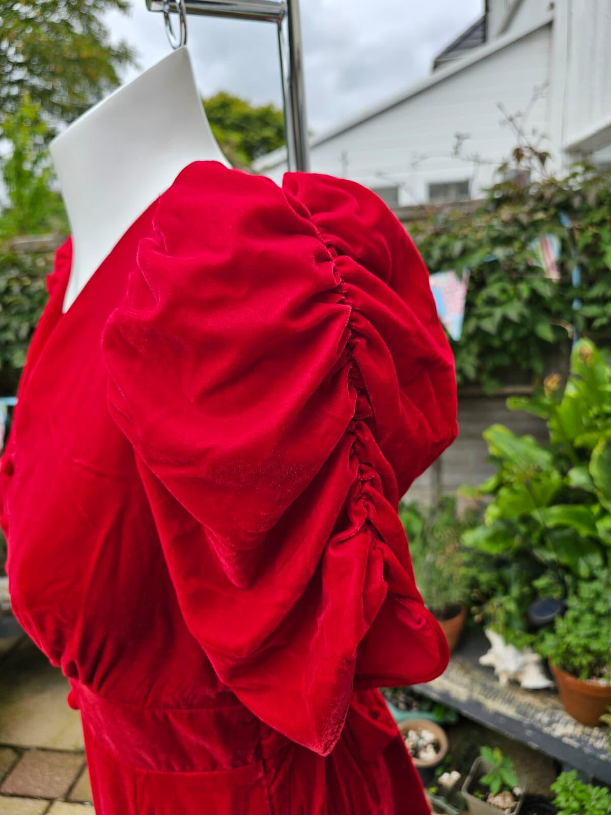 Christina Hendricks Joanie Neroli Puff Sleeve Velvet Dress Scarlett Red - UK 8