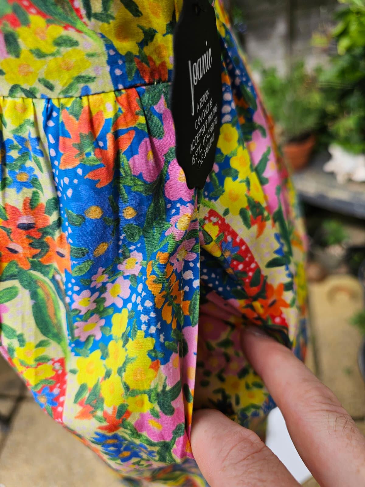 Zeena X Joanie - Georgia Painterly Floral Print Square Neck Spring Dress - UK 12