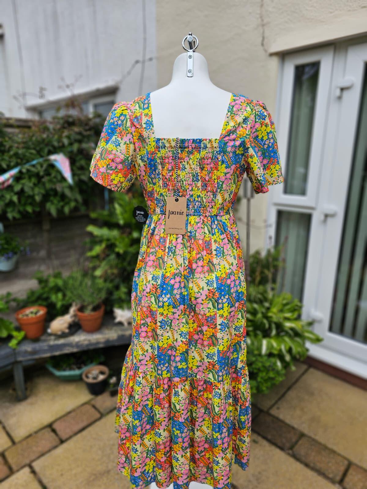 Zeena X Joanie - Georgia Painterly Floral Print Square Neck Spring Dress - UK 12