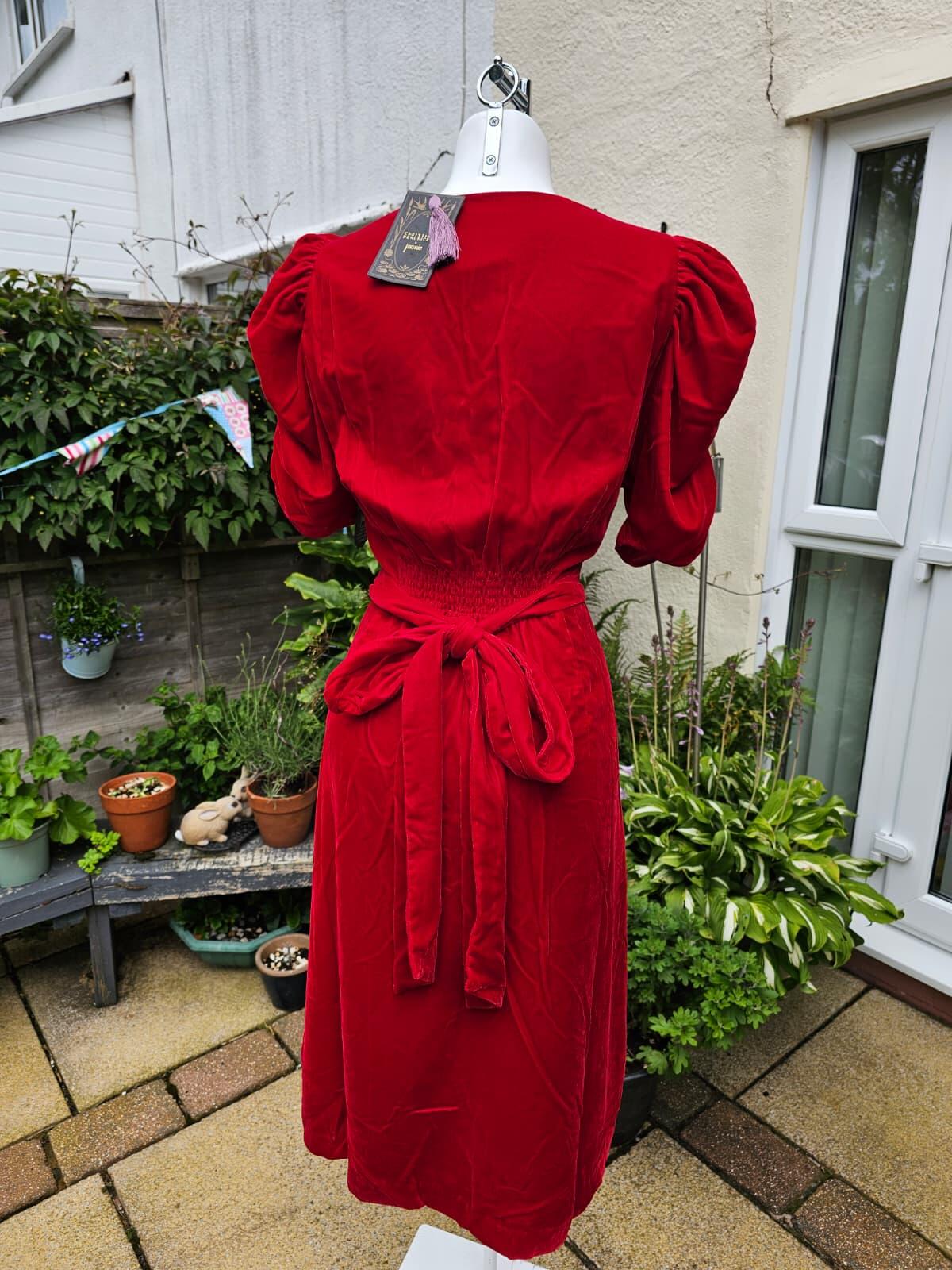 Christina Hendricks Joanie Neroli Puff Sleeve Velvet Dress Scarlett Red - UK 18