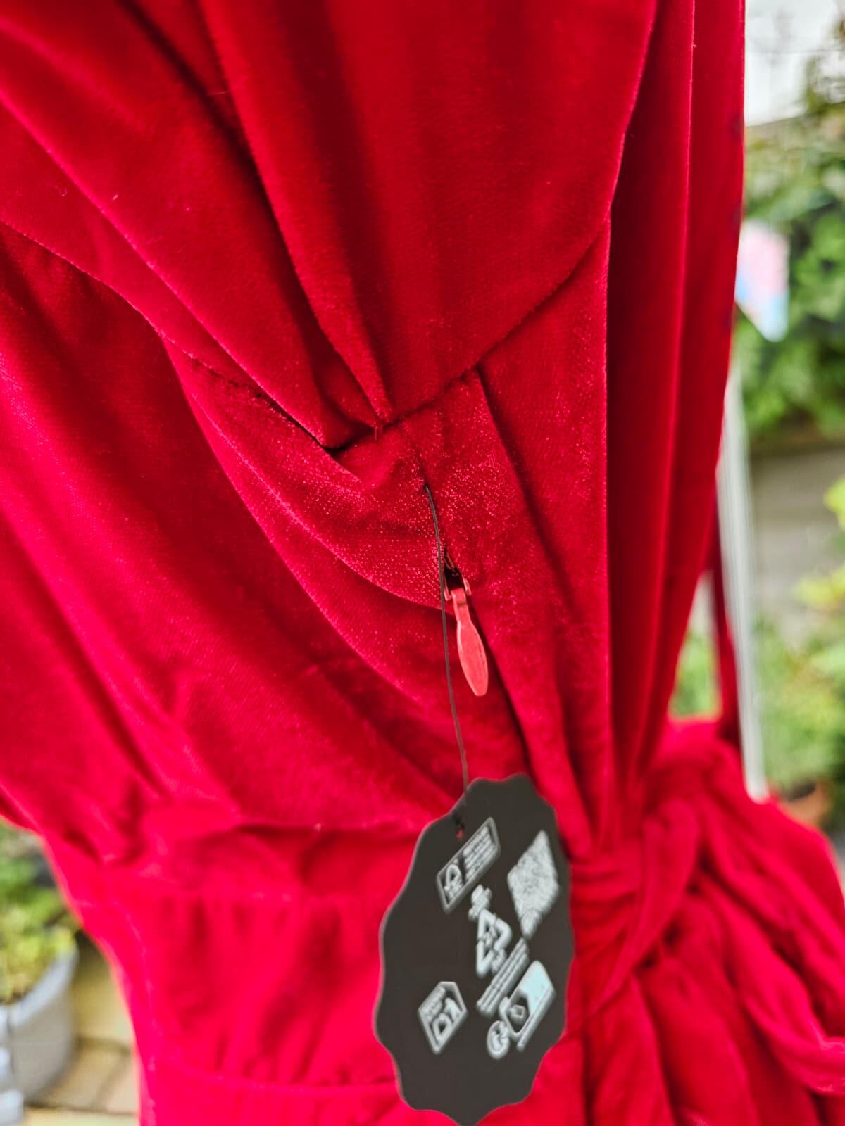 Christina Hendricks Joanie Neroli Puff Sleeve Velvet Dress Scarlett Red - UK 18