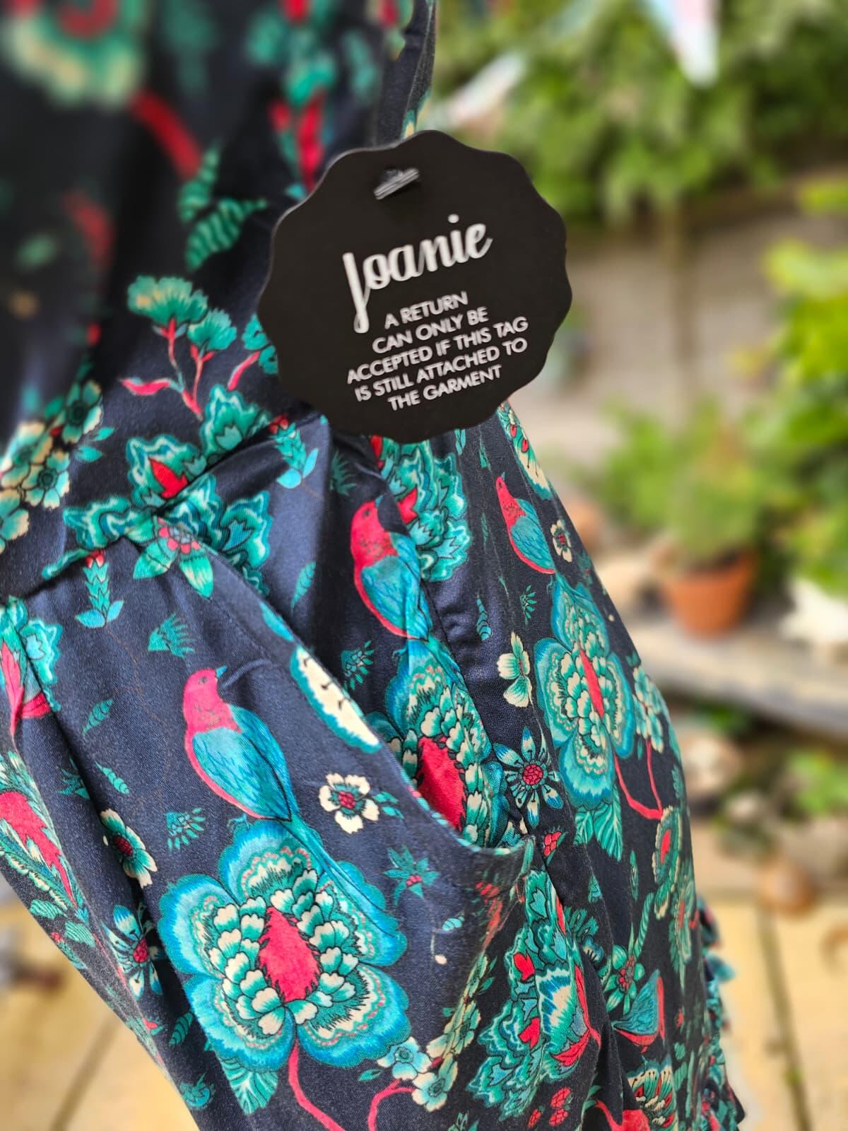 Joanie Caroline Floral Bird Floral Fauna Print Ruffle Mini Spring Dress - UK 8