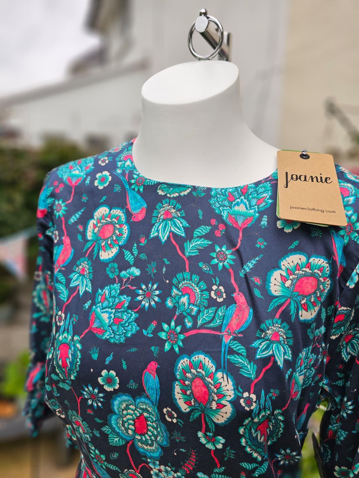 Joanie Caroline Floral Bird Floral Fauna Print Ruffle Mini Spring Dress - UK 14