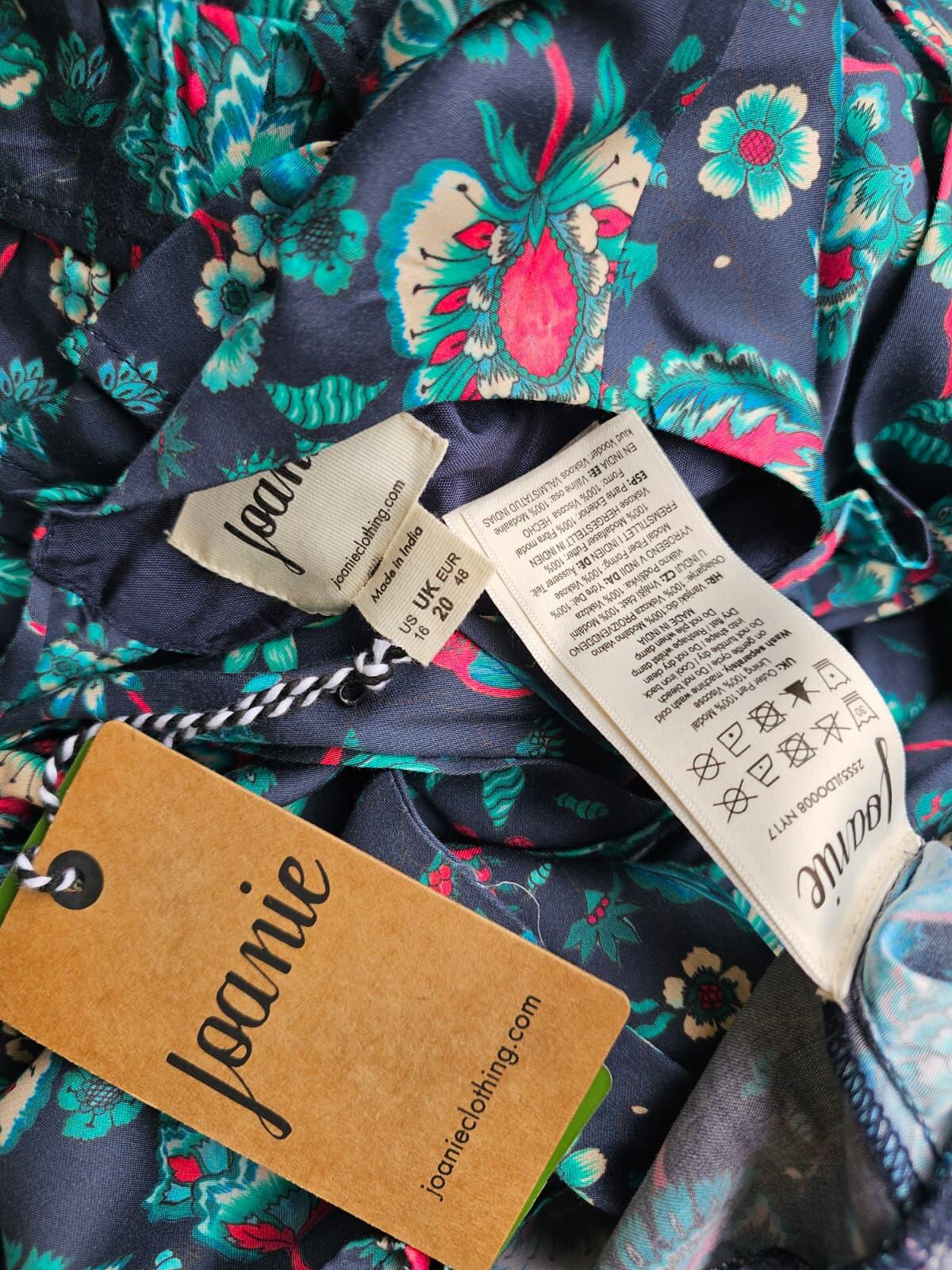 Joanie Caroline Floral Bird Floral Fauna Print Ruffle Mini Spring Dress - UK 20