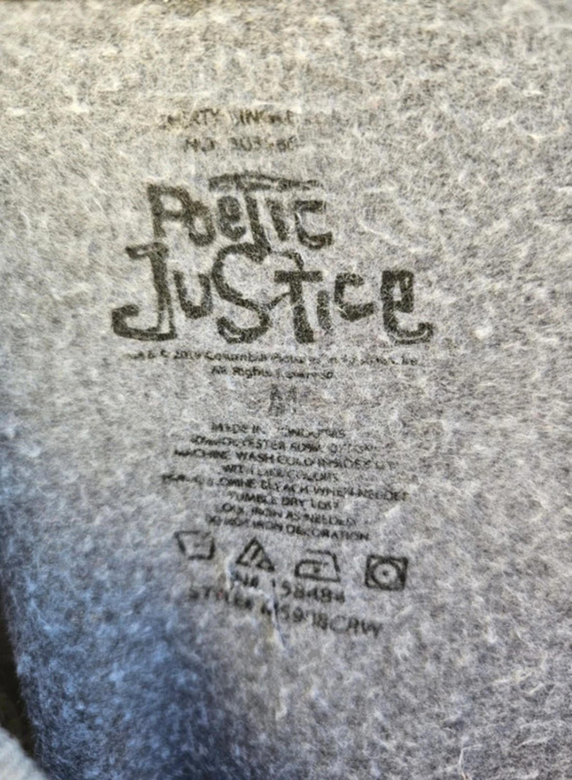 Unisex Grey Poetic Justice Tupac Pullover Hoodie - M/Medium