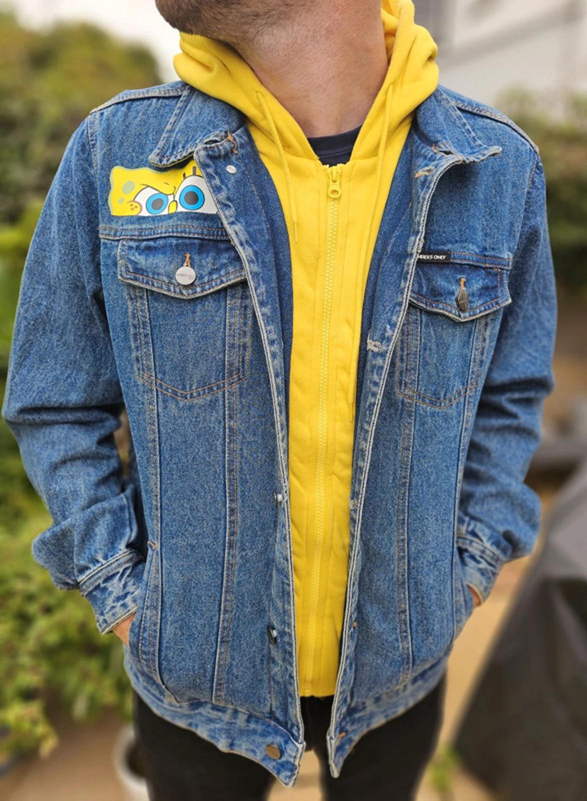 Rare Members Only X Nickelodeon X Sponge Bob Hoodie Denim Jacket - L/Large