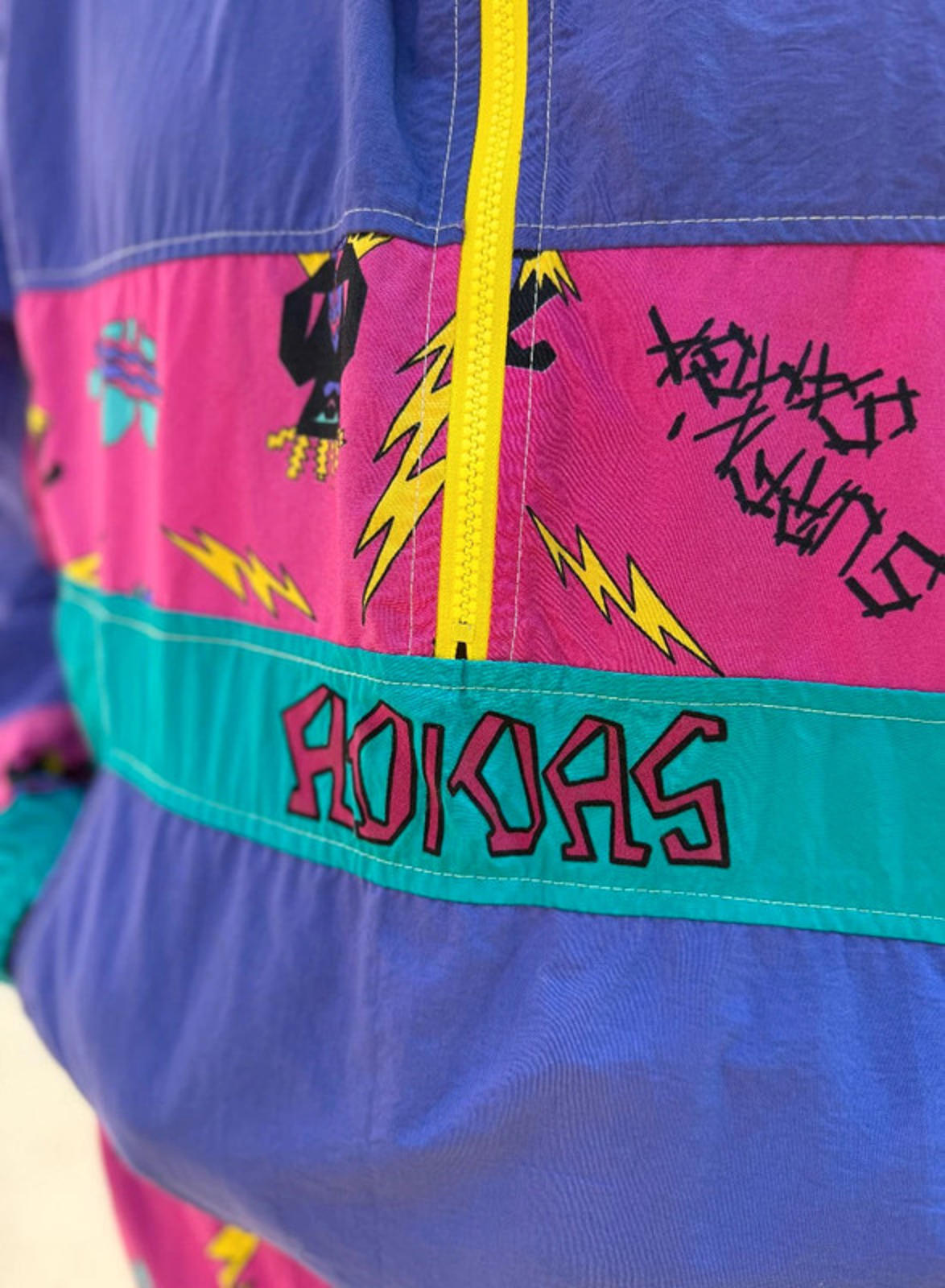 Vintage Adidas Tiki Style Half Zip Windbreaker Track Jacket 80s 90 - L/Large**