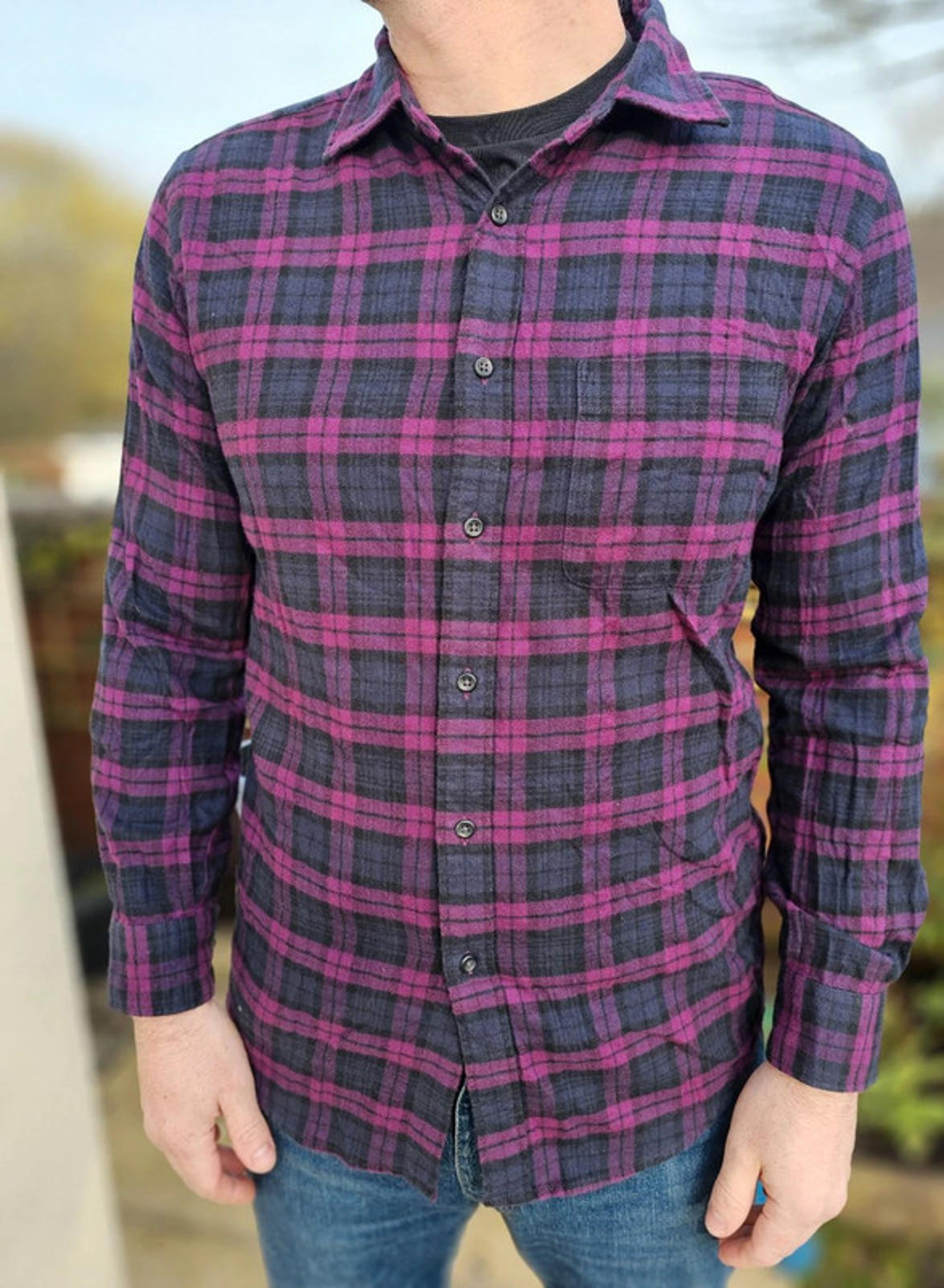 Mens Uniqlo Purple Checked Long Sleeve Button Up Shirt - L/Large