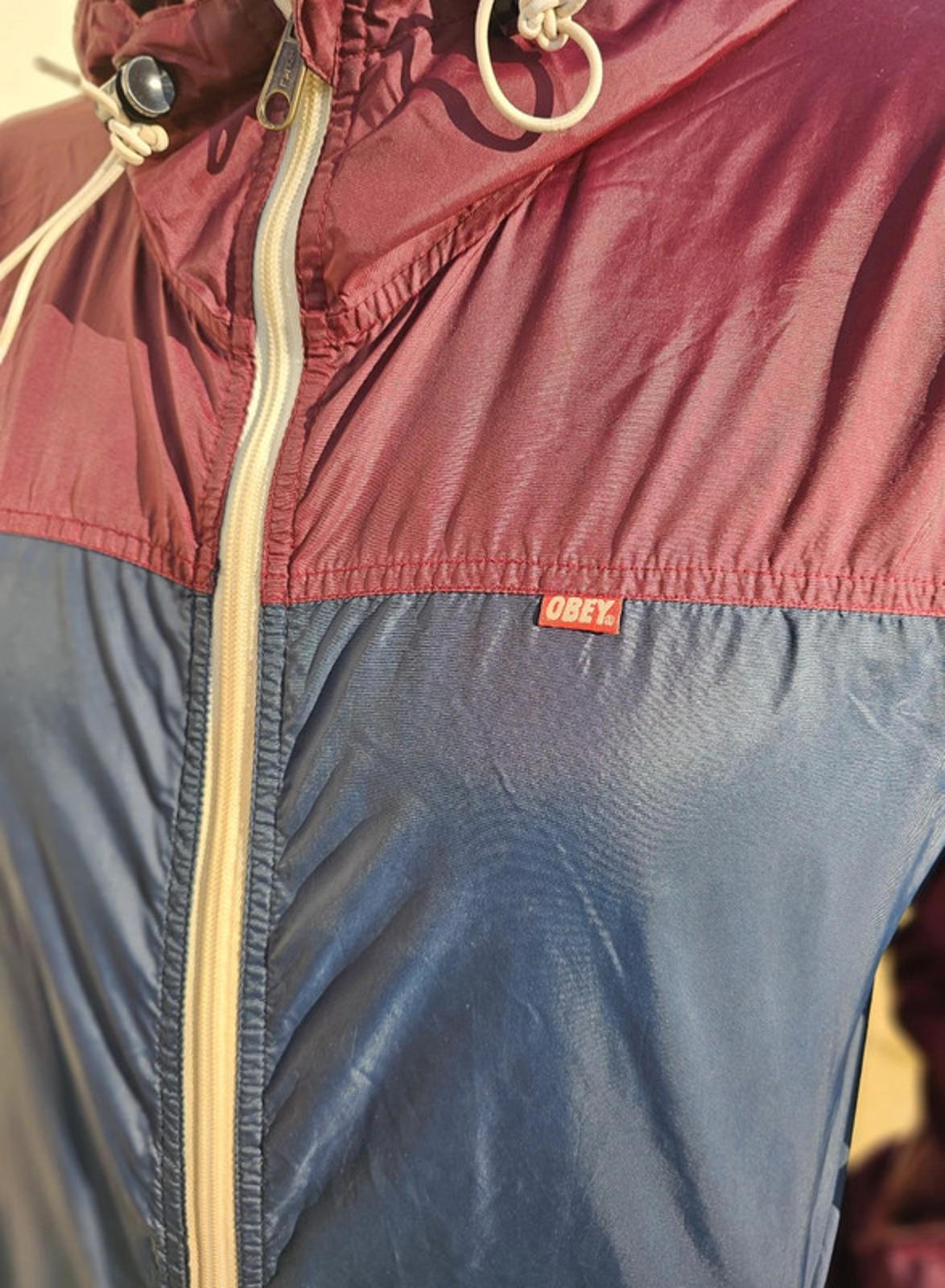 Awesome Obey Burgundy Windbreaker Rain Coat - L/Large Unisex Casual Layer