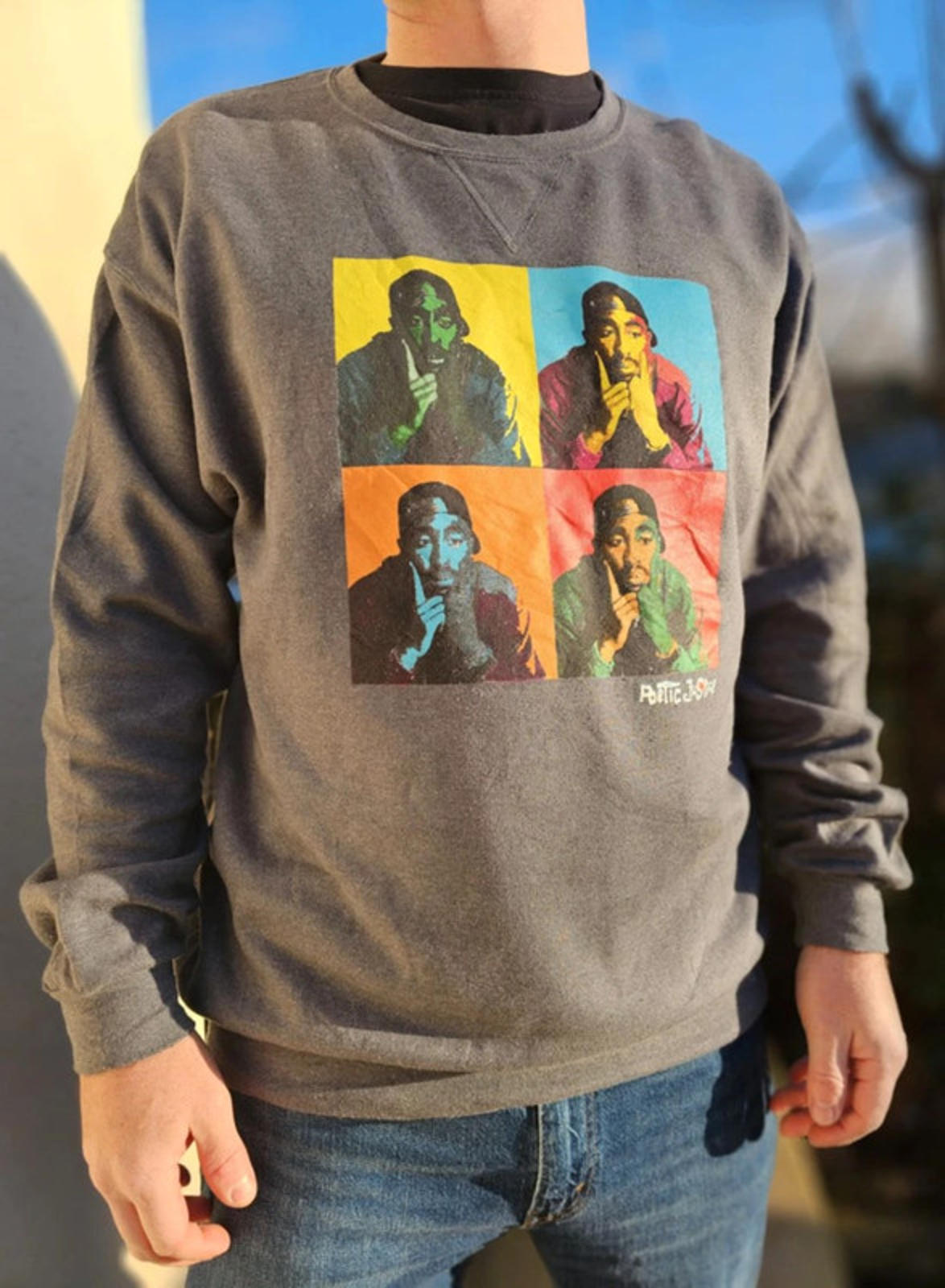 Unisex Grey Poetic Justice Tupac Pullover Hoodie - M/Medium