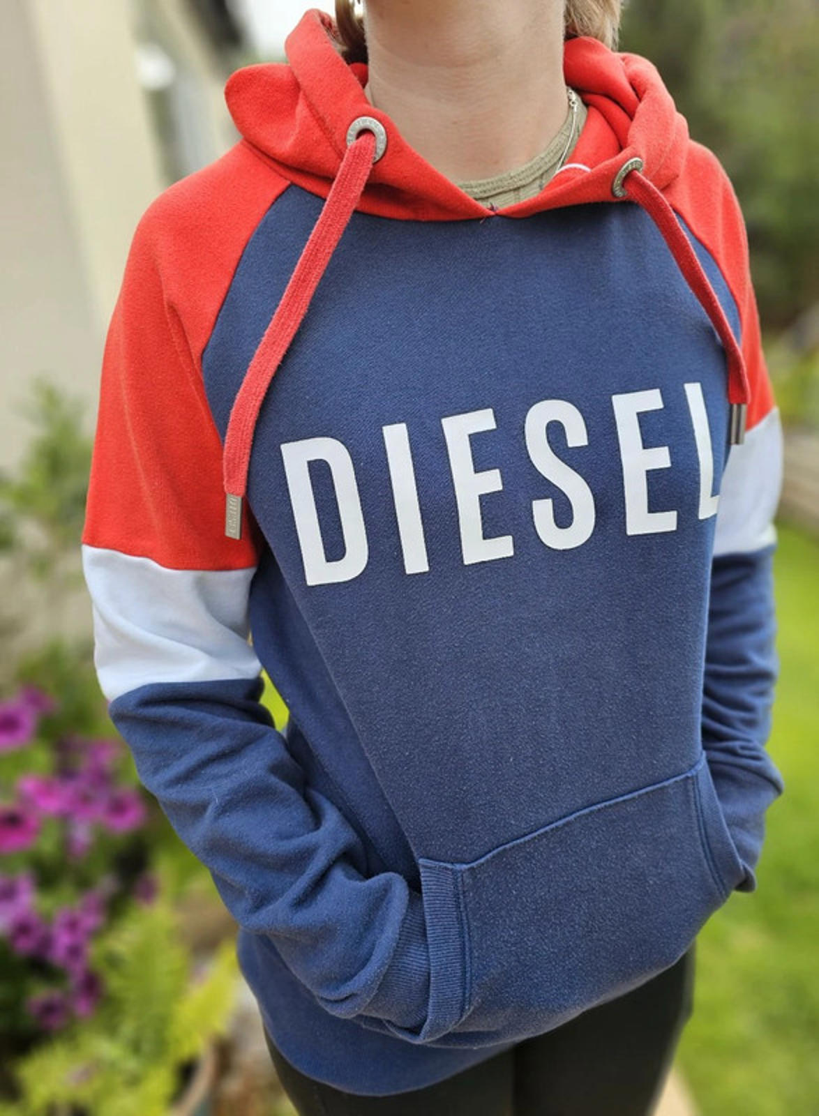 Womens Diesel Big Spellout Navy/Red/White Pullover Hoodie - L/Large
