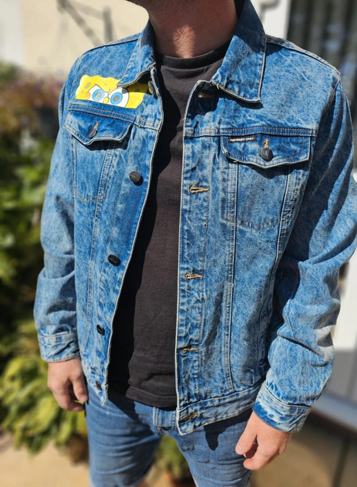 Rare Members Only X Nickelodeon X Sponge Bob Denim Jacket - L/Large