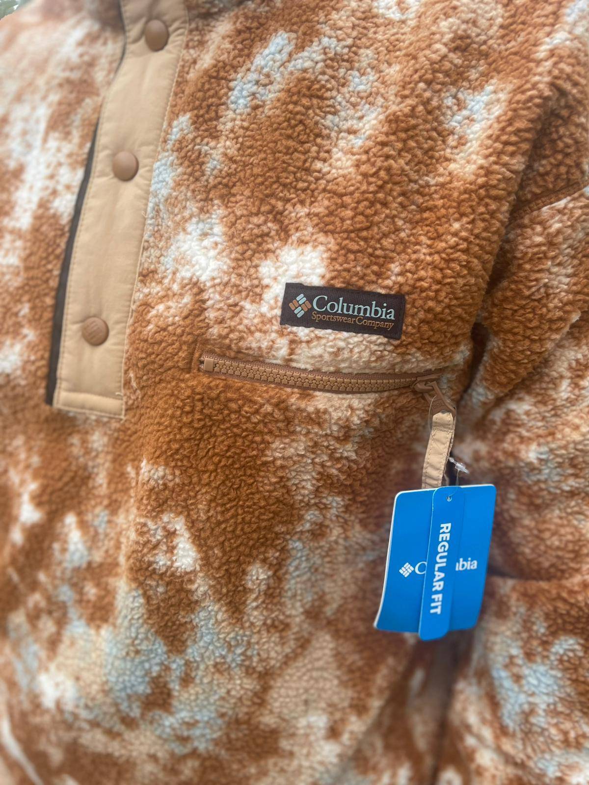 Columbia Men's Pullover Snap Button Pattern Fleece Jumper - L/Large