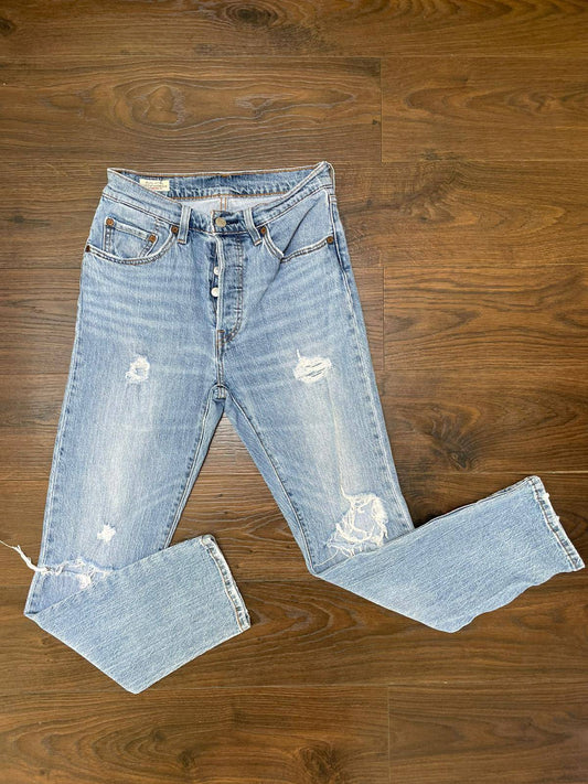 Levi's Men's 501 Straight Leg Ripped Blue Denim Jeans - W26/L27