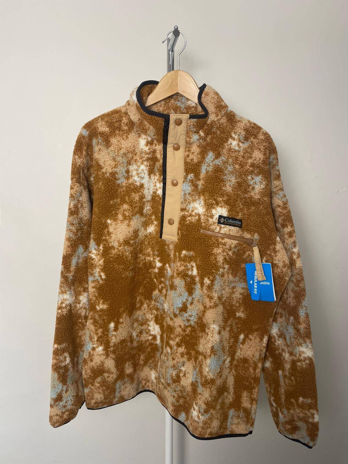 Columbia Men's Pullover Snap Button Pattern Fleece Jumper - L/Large