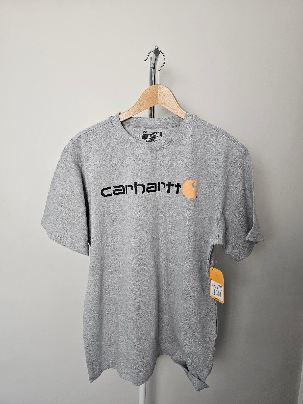 Carharrt Men's Short Sleeve Graphic Spellout Tee/T-Shirt/Top - S/Small - Grey