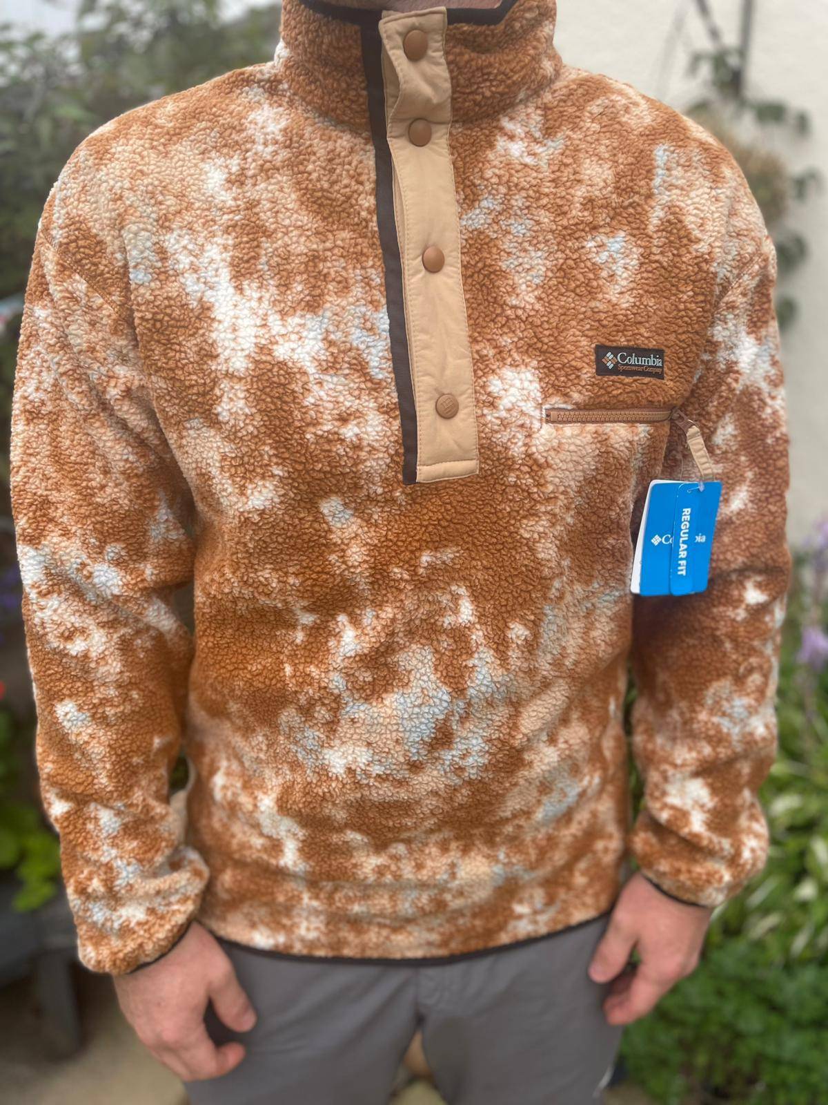 Columbia Men's Pullover Snap Button Pattern Fleece Jumper - M/Medium