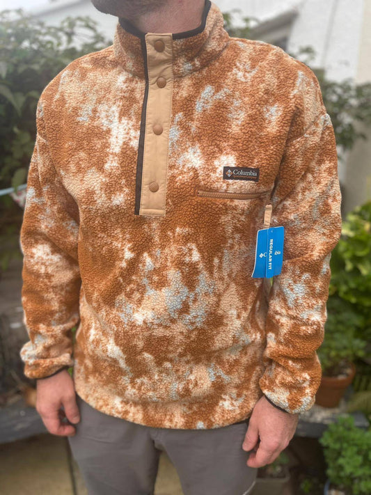 Columbia Men's Pullover Snap Button Pattern Fleece Jumper - L/Large