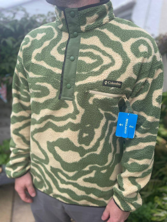 Columbia Men's Pullover Snap Button Pattern Fleece Jumper - L/Large