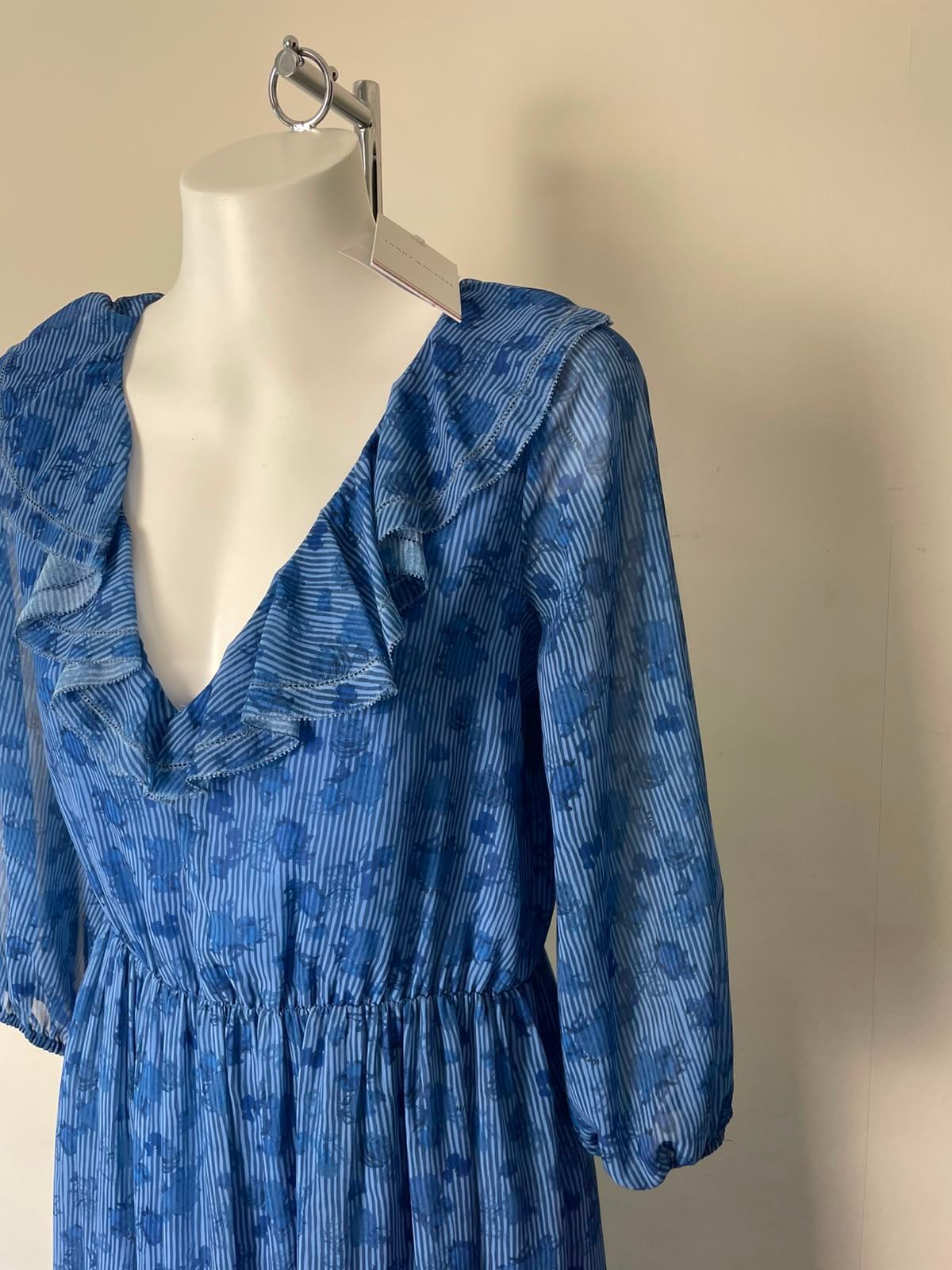 Tommy Hilfiger Women's Frill Neck Printed Maxi Dress - UK 10 - Blue - RRP £230