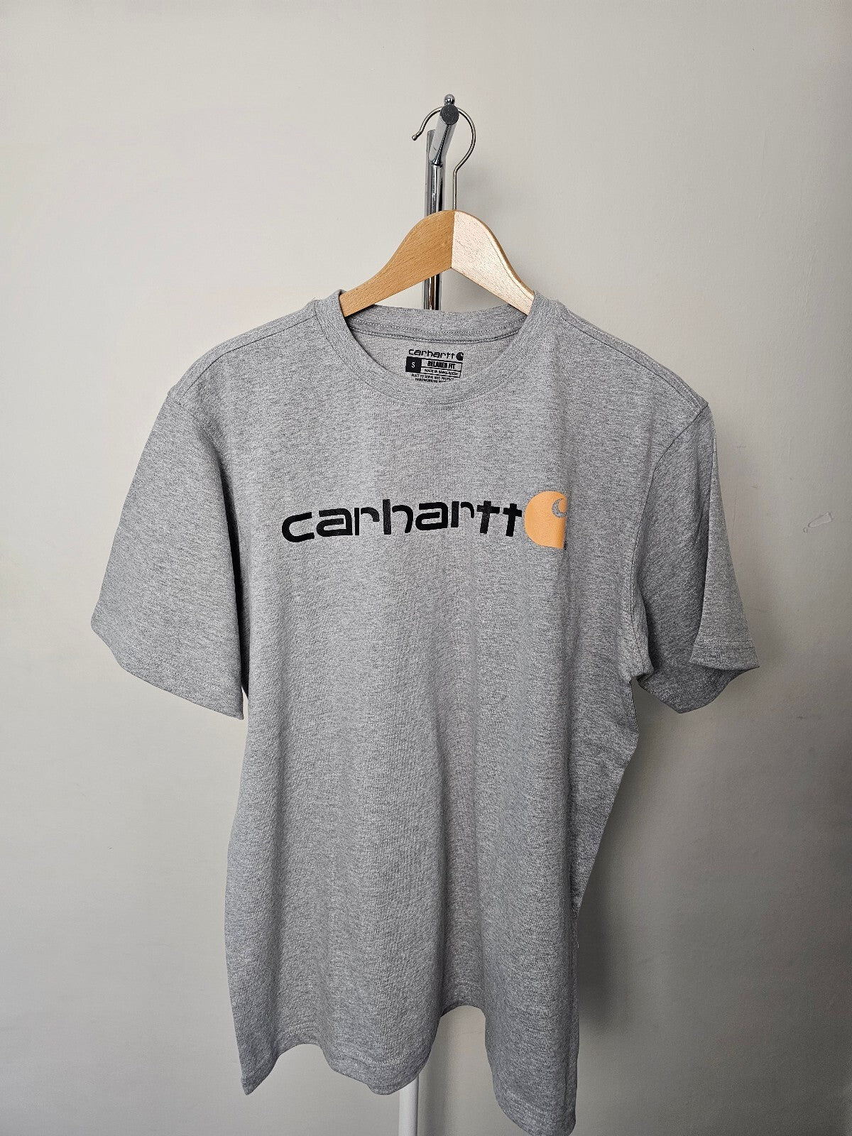Carharrt Men's Short Sleeve Graphic Spellout Tee/T-Shirt/Top - S/Small - Grey