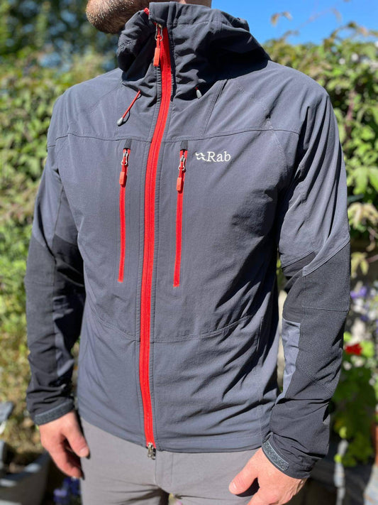 Rab Torque Mens Full Zip Hooded Technical Soft Shell Hiking Jacket - L/Large