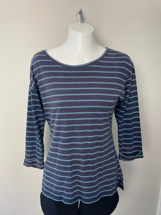 Patagonia Women's 3/4 Sleeve Striped Top/T-Short - L/Large - Navy