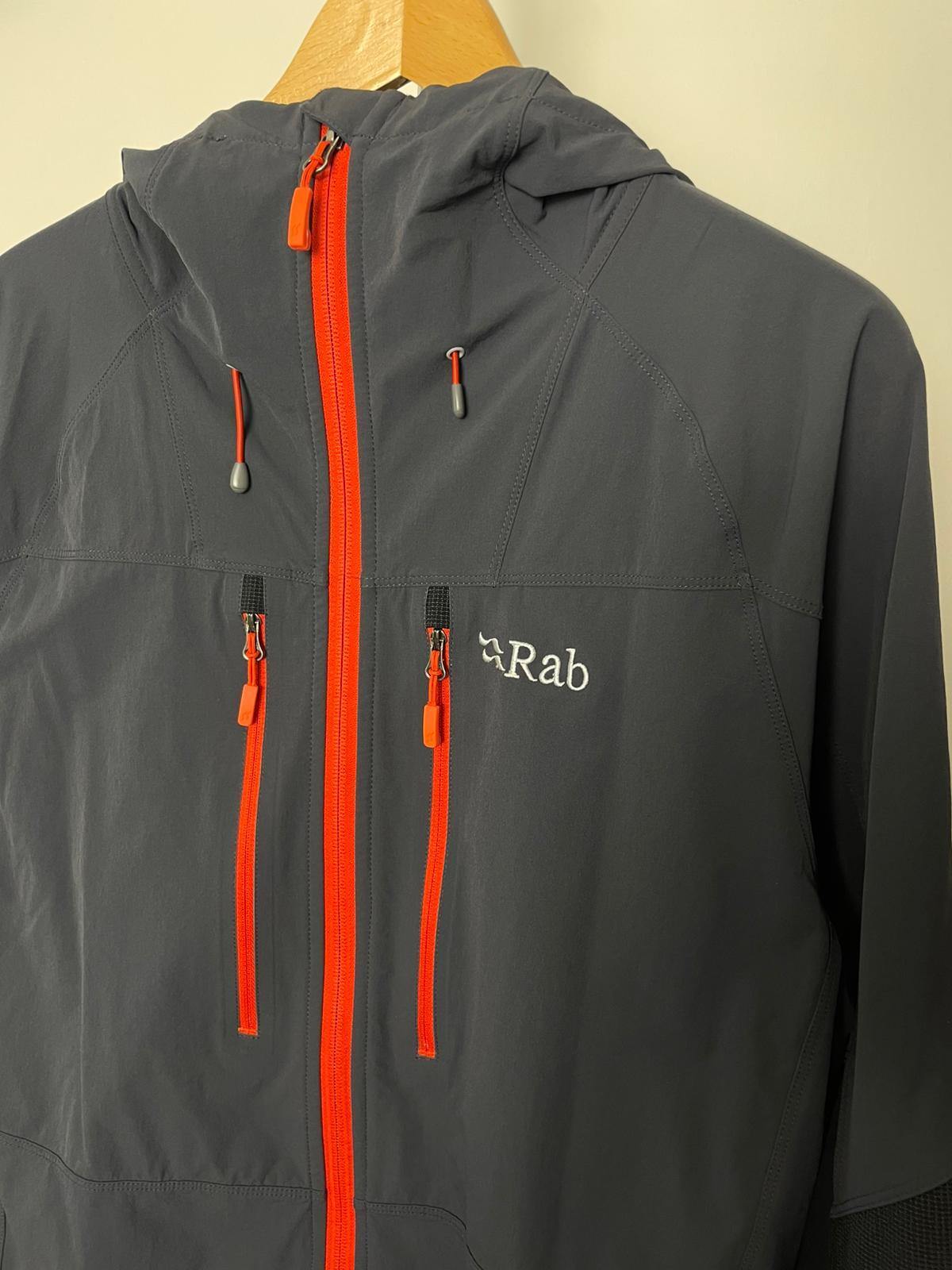Rab Torque Mens Full Zip Hooded Technical Soft Shell Hiking Jacket - L/Large