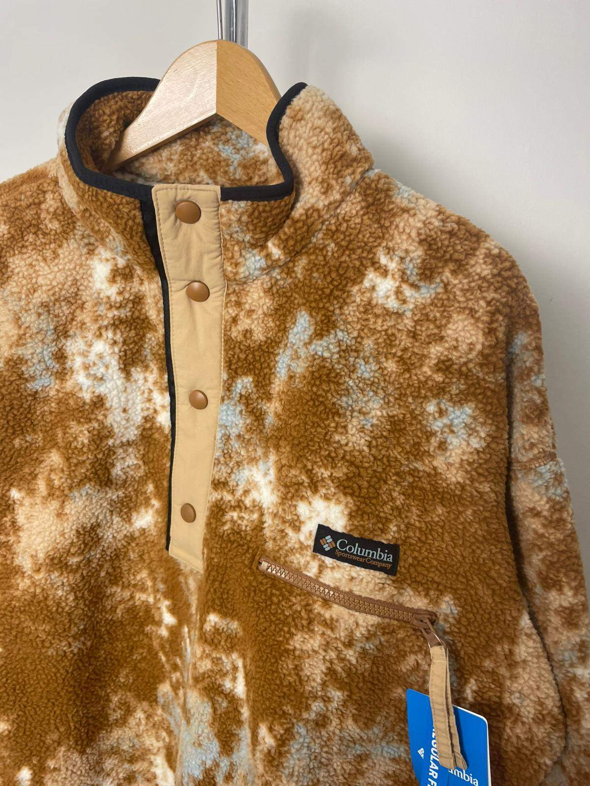 Columbia Men's Pullover Snap Button Pattern Fleece Jumper - L/Large