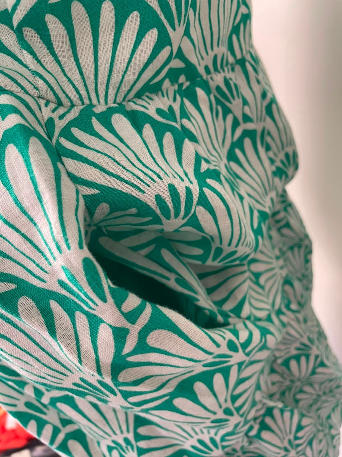 Boden Women's Esme Linen Pattern Print Mini Dress - UK 10 R Green/White RRP £126