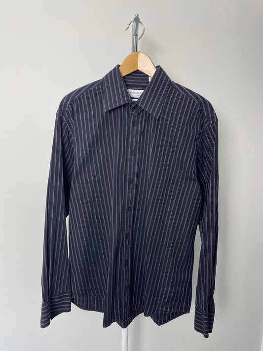 YSL Yves Saint Laurent Vintage 80s/90s Men's Long Sleeve Striped Shirt - L/Large