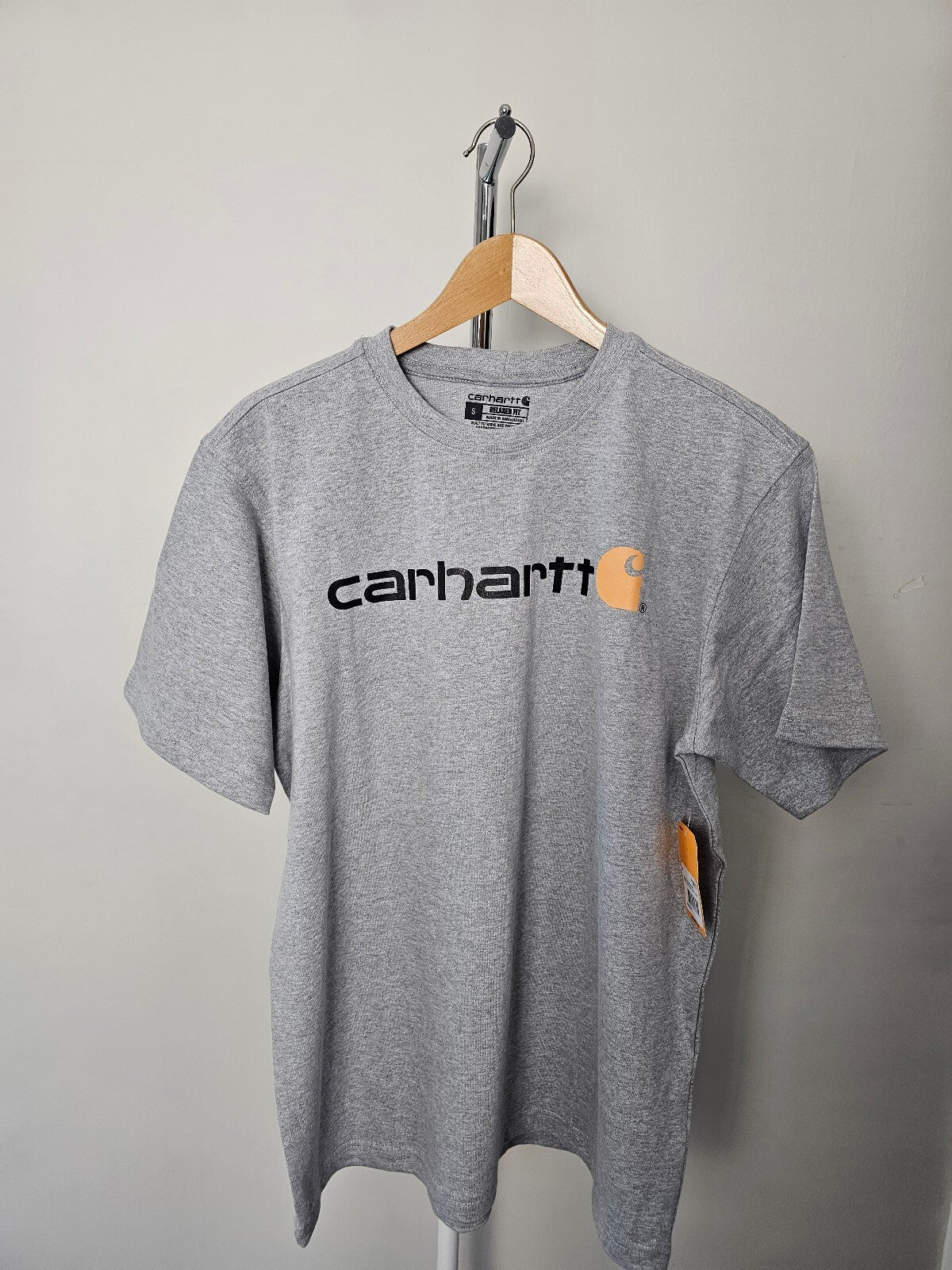Carharrt Men's Short Sleeve Graphic Spellout Tee/T-Shirt/Top - S/Small - Grey